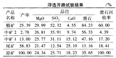 浮選開路試驗(yàn)結(jié)果 浮選開路試驗(yàn)結(jié)果